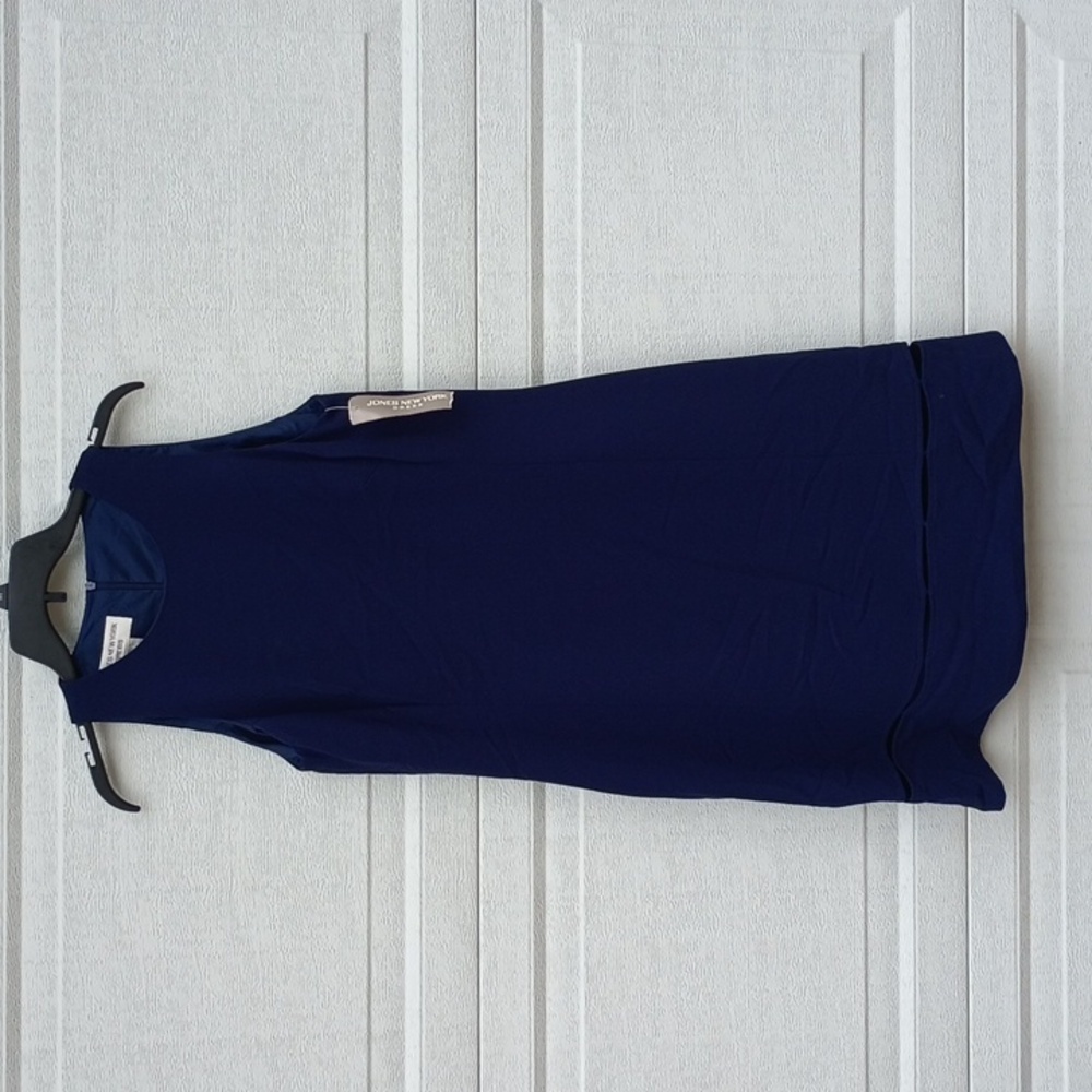 Jones New York Sleeveless Tank Midi Lined Sheath Dress Navy Blue Sz 10 NWT